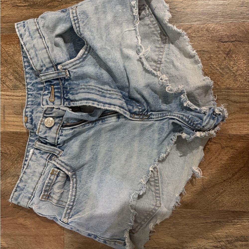 Zara Light Blue Frayed Jean Shorts